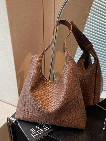 Damen Gewebt PU Leder Tote Tasche Große Kapazität Hobo Schultertasche Koreanischer Stil Mode Pendeln Büro Handtasche