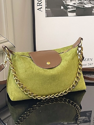 Sac à Épaule Vintage en PU Suédé Mat Pour Femme Chaîne Dorée Sac Bandoulière Style Maillard Élégant Sac à Main de Mode