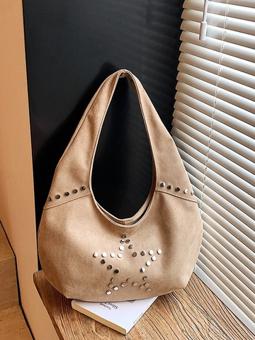 Borsa Hobo in Finta Pelle Scamosciata con Stelle e Rivetti Vintage per Donna Borsa a Spalla Tote di Grande Capacità Retrò Bohemien