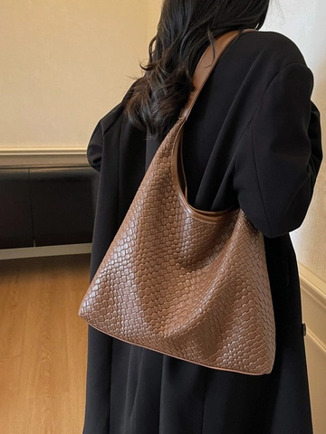 Damen Gewebt PU Leder Tote Tasche Große Kapazität Hobo Schultertasche Koreanischer Stil Mode Pendeln Büro Handtasche