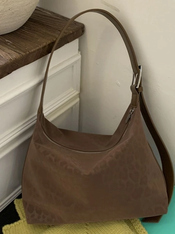 Women Vintage Leopard Print Hobo Bag Large Capacity Frosted PU Leather Shoulder Crossbody Bag Commuter Adjustable Strap