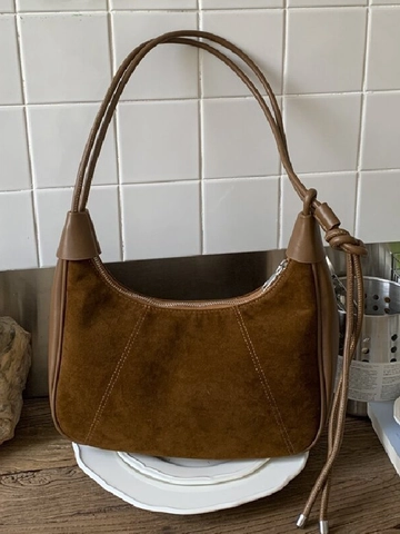 Vintage Suède Hobo Tas Voor Vrouwen Minimalistisch Stiksel Knoop Schoudertas Retro Sikkel Tas Mode Woon Werkverkeer Handtas