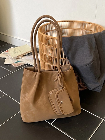 Sac Fourre-Tout en PU Mat Rétro Grande Capacité pour Femmes Sac à Bandoulière Polyvalent Sac Shopper Décontracté Avec Pochette
