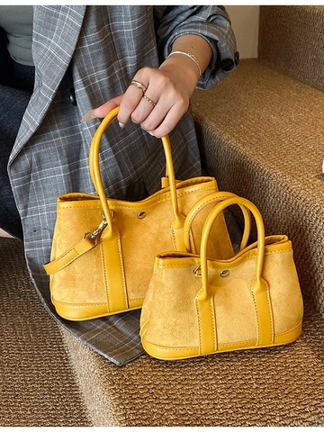 Women's Trendy PU Suede Bucket Bag Retro Contrast Stitching Shoulder Crossbody Tote Bag Autumn Winter Fashion Daily Commute Handbag