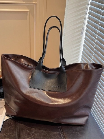 Large Capacity PU Leather Tote Bag For Women Solid Color Casual Shoulder Bag Office Commuter Handbag With Zipper Closure