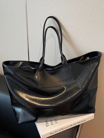 Large Capacity PU Leather Tote Bag For Women Solid Color Casual Shoulder Bag Office Commuter Handbag With Zipper Closure