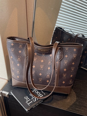 Damen Fashion Tragetasche Große Kapazität PU Leder Bär Geometrischer Druck Schultertasche Elegante Pendler Handtasche