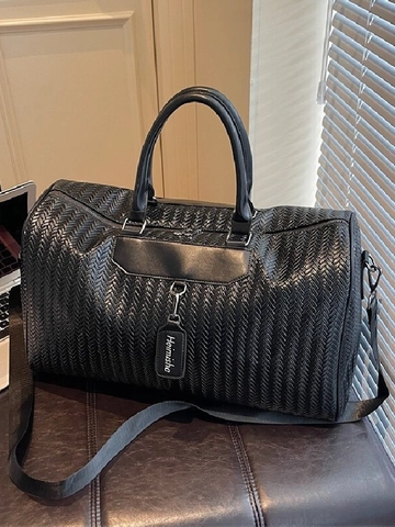 Fashion Woven PU Leather Travel Bag Large Capacity Handbag Duffle Bag For Fitness Weekend Trip Women Men Gym Tote