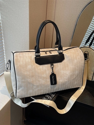 Fashion Woven PU Leather Travel Bag Large Capacity Handbag Duffle Bag For Fitness Weekend Trip Women Men Gym Tote