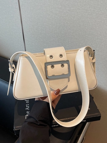 Women Retro PU Leather Underarm Bag Fashion Glossy Baguette Shoulder Bag With Large Silver Buckle Versatile Solid Color Handbag