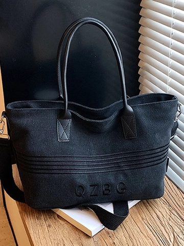 Women Large Capacity Striped Canvas Tote Bag All-Match Crossbody Shoulder Bag Casual Daily Shopping University Students Handbag
