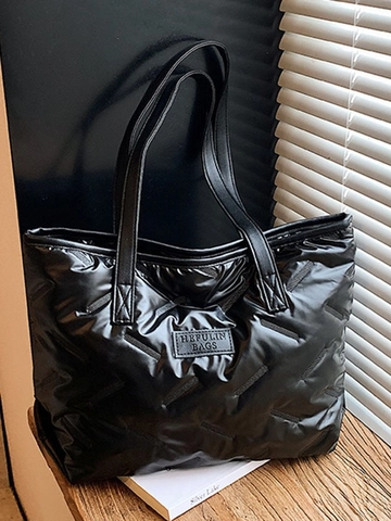 Borsa Tote Trapuntata da Donna Grande Capacità Imbottita Metallica Borsa a Spalla Invernale Versatile Leggera alla Moda