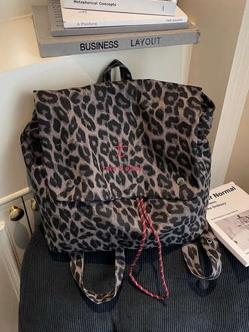 Vintage Leopardenmuster Rucksack Für Damen Große Kapazität Canvas Rucksack Mit Buchstabenbestickung Mode Reise Schultasche