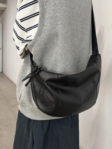 PU Leder Hobo Tasche Mit Großer Kapazität Minimalistische Faltige Mondtasche Lässige Pendler Umhängetasche Für Damen Herren Streetwear Teigtasche Schultertasche