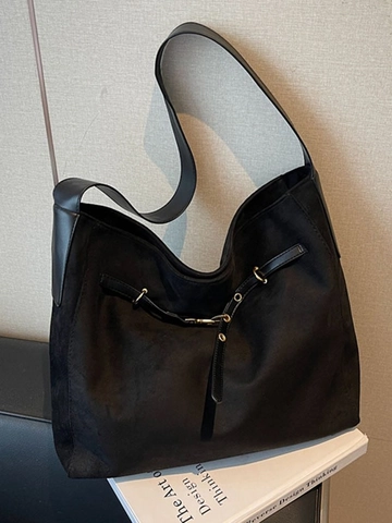 Bolso Tote Vintage de Gamuza de Gran Capacidad para Mujer Minimalista Bolso de Hombro Cruzado Leopardo Color Sólido Hobo
