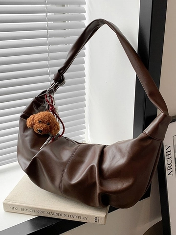 Borsa Hobo Grande da Donna in Pelle PU con Pieghe Borsa a Tracolla Minimalista Stile Maillard Pendolare con Ciondolo in Peluche