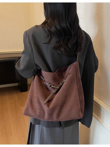 Bolso Tote Vintage de Gamuza de Gran Capacidad para Mujer Minimalista Bolso de Hombro Cruzado Leopardo Color Sólido Hobo