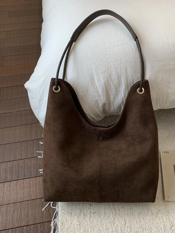 Vintage Wildleder Große Kapazität Tragetasche Für Damen Retro Pendeln Schultertasche Minimalistische Hobo Tasche Mit Metallösen