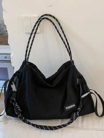 Women Large Capacity Nylon Tote Bag Casual Minimalist Crossbody Bag With Braided Rope Strap Fashion Solid Color Shoulder Bag
