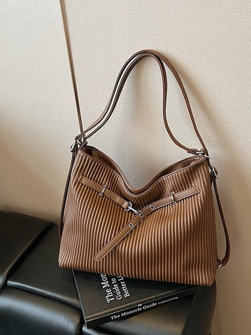 Women Vintage Pleated PU Leather Backpack Large Capacity Tote Bag Casual Commute Shoulder Bag With Adjustable Straps