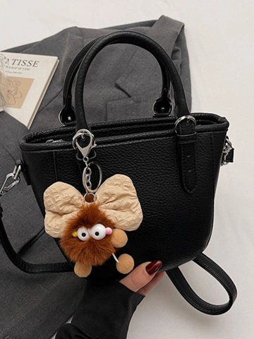 Fashion PU Pebble Leather Women Bucket Bag Minimalist Crossbody Bag Handbag With Cute Plush Monster Pendant Shoulder Bag