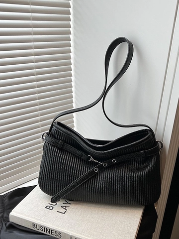 Bolso Bombonera Plisado Vertical Diseño de Nicho para Mujer Bolso de Hombro de Cuero PU Minimalista Hebilla Plateada Diario