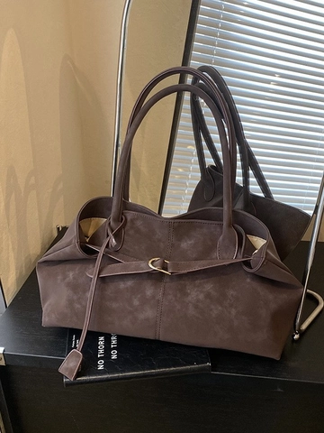 Bolso de Axila de Gamuza Sintética Cuir PU Vintage para Mujer Gran Capacidad Bolso Tote Minimalista Bolso de Hombro con Hebilla de Metal