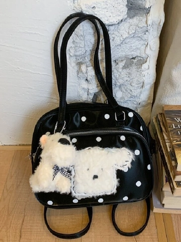 Süße Damen PU Leder Polka Dot Rucksack Cartoon Welpe Anhänger Handtasche Große Kapazität Studenten Schule Schultertasche Mode Vielseitiger Rucksack