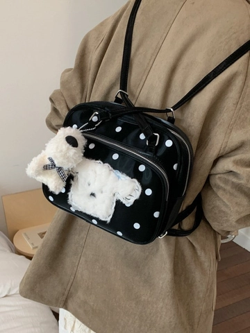 Süße Damen PU Leder Polka Dot Rucksack Cartoon Welpe Anhänger Handtasche Große Kapazität Studenten Schule Schultertasche Mode Vielseitiger Rucksack