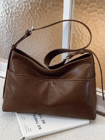 Borsa Tote in Pelle PU di Grande Capacità per Donna Vintage con Cuciture Borsa a Spalla Versatile Borsa a Tracolla Pendolare