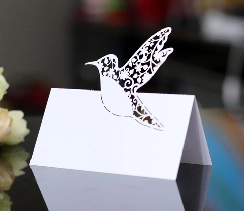 Segnaposto Colibrì Taglio Laser Decorazione Tavola Matrimonio Banchetto Carta Perlata Intagliati Floreali Carte Seduta Festa