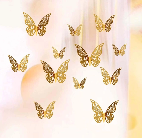 3D Hollow Butterfly Wall Stickers Mirror Effect Laser Paper Decals For Home Wedding Party Decoration Modern Style Stickers