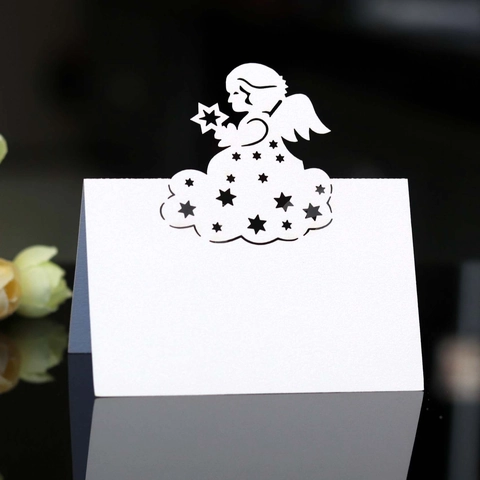 Marque-place Ange Découpé au Laser Papier Perlé Carte de Table de Mariage Nom de Siège pour Décoration de Fête Banquet