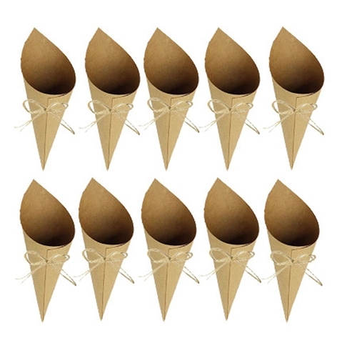 DIY Kraft Paper Wedding Confetti Cones With Hemp Rope For Party Petal Flower Cones Rustic Wedding Favors Holder Decoration