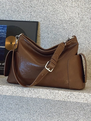 Borsa a Spalla in Pelle PU Retro Minimalista Con Tasche Laterali Tracolla Regolabile Moda Grande Capacità Borsa a Tracolla Tote
