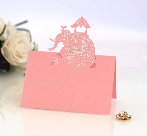 Élégant Marque-places Éléphant Découpé au Laser pour Mariage Fête Déco de Table Papier Perlé Cartes de Nom pour Banquets