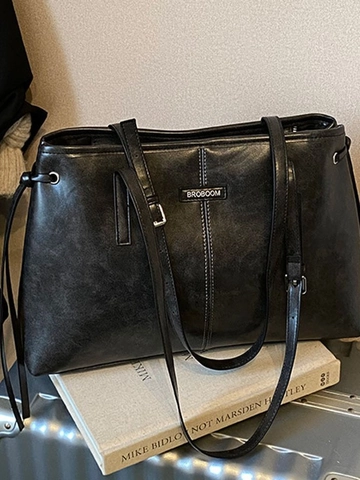 Women Large Capacity PU Leather Tote Bag Vintage Minimalist Shoulder Bag Elegant Leopard Print Daily Commuting Office Handbag