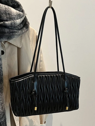 Fashion Pleated Matelassé Tote Bag For Women Soft PU Leather Large Capacity Shoulder Bag With Drawstring Commuting Handbag