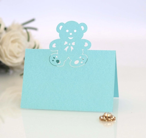 Orso Taglio Laser Segnaposto Matrimonio Festa Biglietti da Tavola Vuoto Carta Perlata Pieghevole Biglietto Segnaposto Decorazione