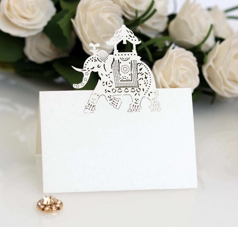 Elephant Laser Cut Hollow Place Cards Pearlescent Paper Table Name Cards For Wedding Party Banquet Decoration