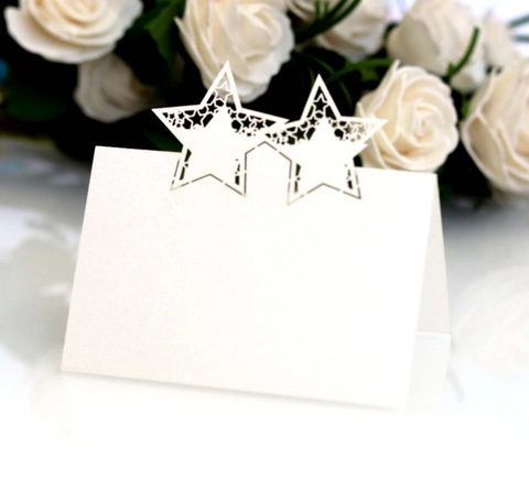 Marque-places Évidés en Étoile Découpe Laser pour Décoration Mariage Papier Perlé Cartes de Nom de Table Pliables Banquet