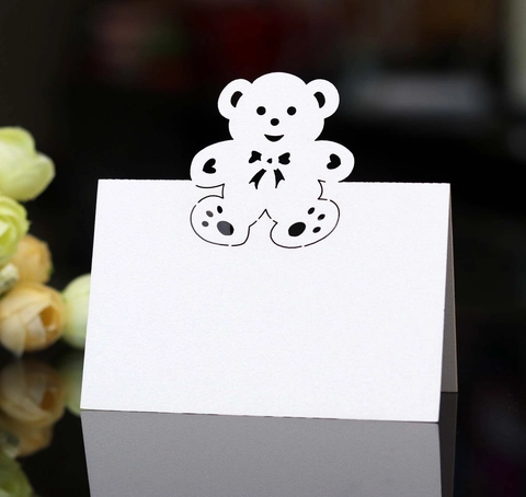 Marque-place en Forme d'Ours Découpé au Laser Papier Nacré Marque-nom Plié pour Décoration de Table de Mariage Fête