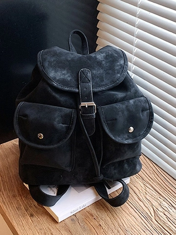 Vintage Matte PU Leather Backpack For Women Large Capacity Retro Travel Rucksack Fashion School Bag Commuting Multi Pocket
