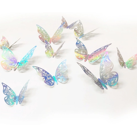3D Hollow Butterfly Wall Stickers Mirror Effect Laser Paper Decals For Home Wedding Party Decoration Modern Style Stickers