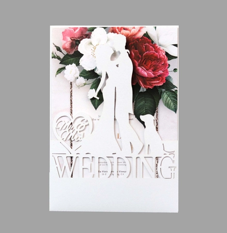 Eleganti Partecipazioni Matrimonio Taglio Laser Carta Perlata Design Mr Mrs per Celebrazione Matrimonio Romantico Fidanzamento