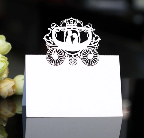 Carriage Laser Cut Place Cards For Wedding Hollow Pearlescent Paper Table Name Cards Romantic Party Banquet Seat Cards
