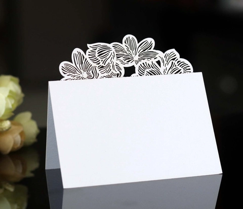 Laser Cut Rose Flower Wedding Place Cards For Table Decoration Pearlescent Paper Hollow Out Name Seat Cards For Party Banquet Dinner