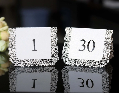 Laser Cut Wedding Table Number Cards Pearl Paper Hollow Lace Floral Design For Banquet Party Seat Identification Decoration