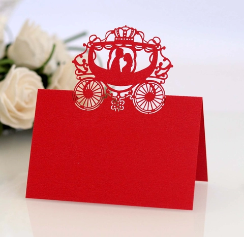 Segnaposto Matrimonio in Carta Perlata Tagliata al Laser Design Carrozza Vuota Cartellini per Tavolo per Banchetti e Feste