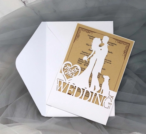 Eleganti Partecipazioni Matrimonio Taglio Laser Carta Perlata Design Mr Mrs per Celebrazione Matrimonio Romantico Fidanzamento